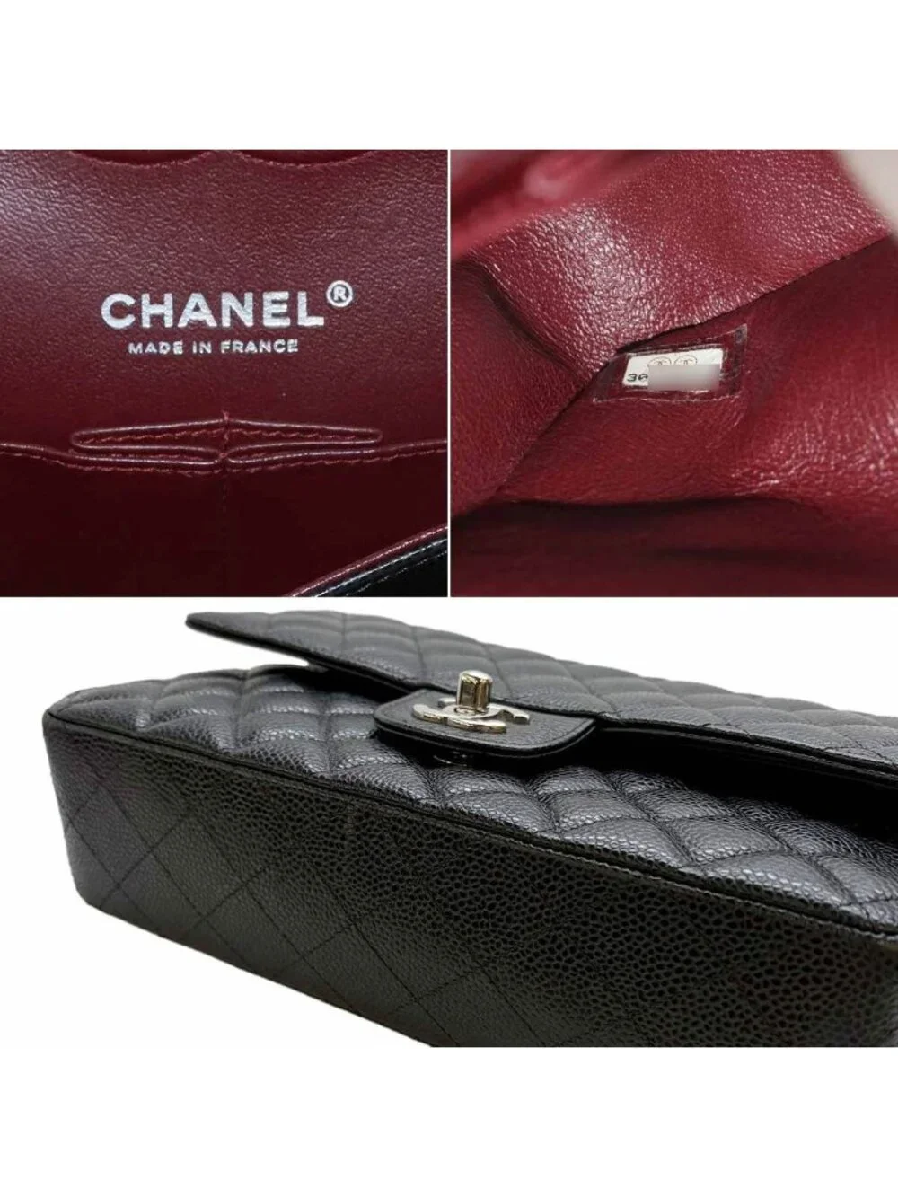 Chanel Quilted 25 Chain Shoulder Bag Caviar Leather Black Silver